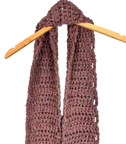 Handmade Hand Knit Grandma Wool Blend Soft Chunky Mauve Long Scarf w Pockets Boho Cozy - Image 7