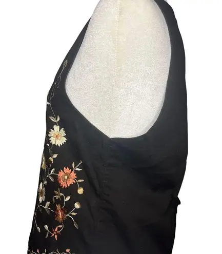 Vintage Boho Embroidered Floral Vest Small Cotton