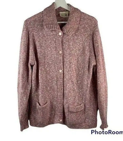 Shetland Size L Cardigan Sweater Wool Blend Button Up Scotland Made Women's Pink Size L