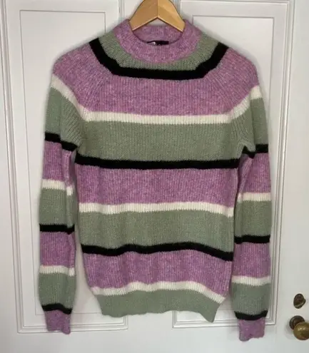 Veda Urban Outfitters Purple Green Striped Wool Mohair Blend Crewneck Sweater S