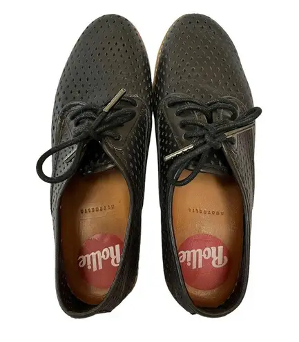 Rollie Australia Derby Punch Black Perforated Leather Lightweight Oxford Shoes