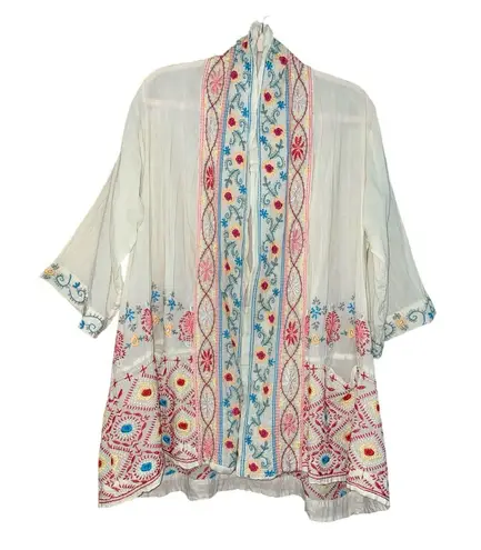 Johnny Was 100% Cotton Embroidered Open Jacket Kimono Large