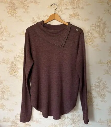 Michael Stars  brown side button cowl neck long sleeve thermal top boho size XL - Image 1