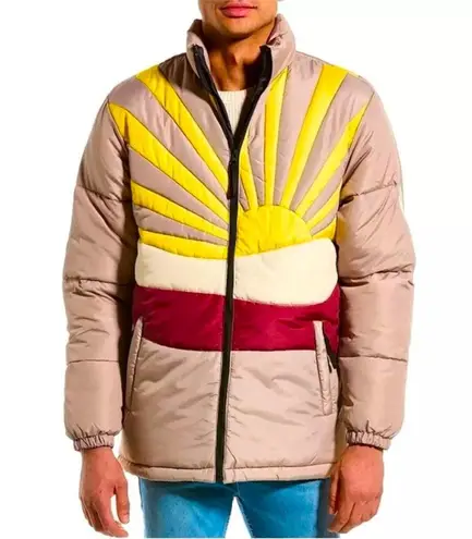 NWT WeSC Vegan Landscape Puffer Sunset Cactus Jacket Unisex Medium Yellow