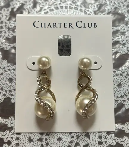 Charter Club Gold and Cream Drop Earrings