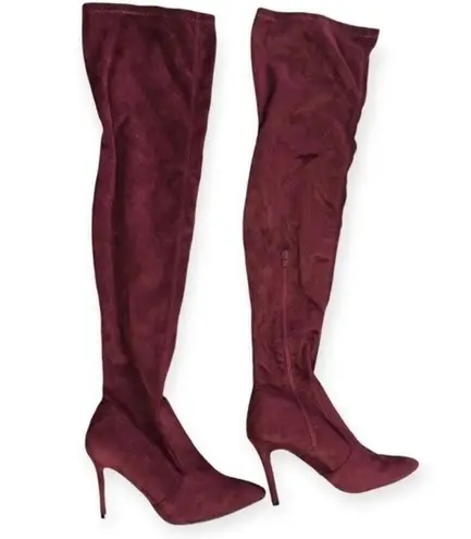 Herstyle Gabrianna Thigh High Suede Pointy Toe Stiletto Heel Boot Red Size 6