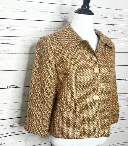 Harvé Benard Harve Benard Tan & Red Boxy Cropped Tweed Blazer Coat Jacket. Women’s Size Small