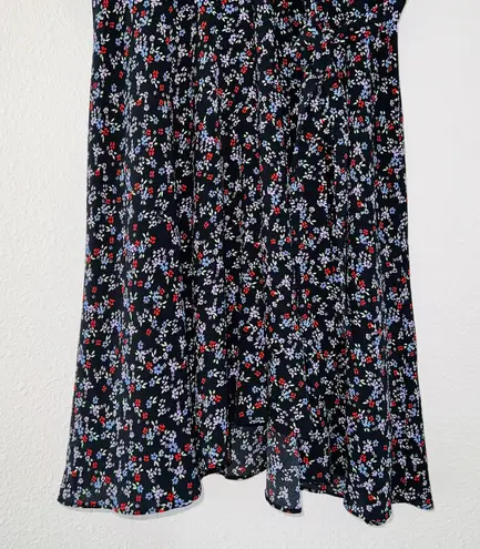 Highline Collective Black Floral Ruched Sleeve Mini Wrap Dress