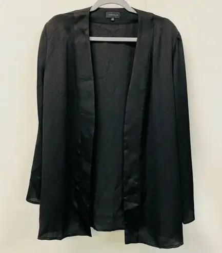 Majorelle Open Front Wrap Mini Robe Dress Black Kimono Textured Satin MSRP $188