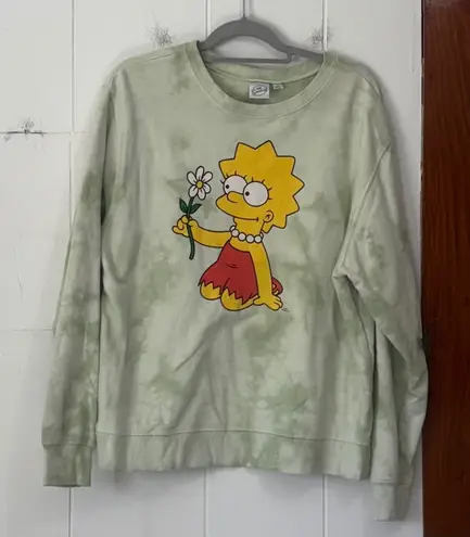 The Simpsons Lisa Tie Dye Crewneck Sweatshirt Womens XL Green Graphic Pullover