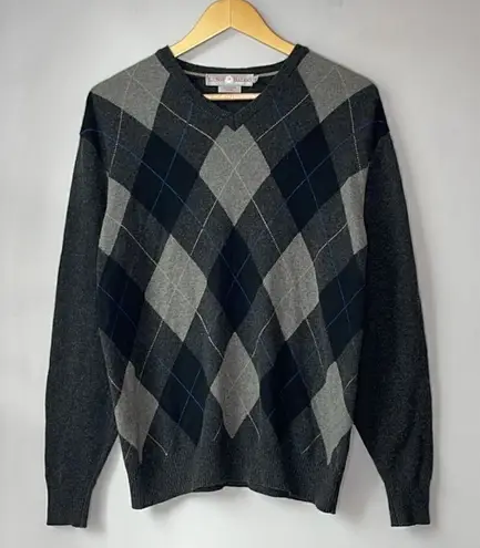 Luigi Baldo Cashmere Silk Arguyle Sweater V Neck Black Size M