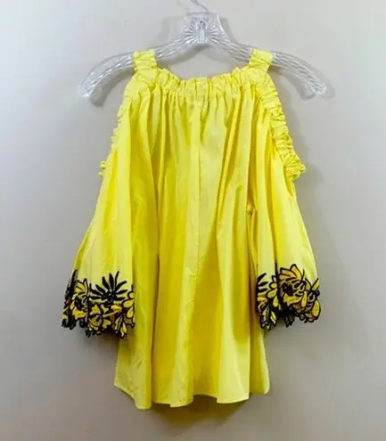 Sandro Paris Purity Floral Embroidered Yellow/Navy Cold Shoulder Top