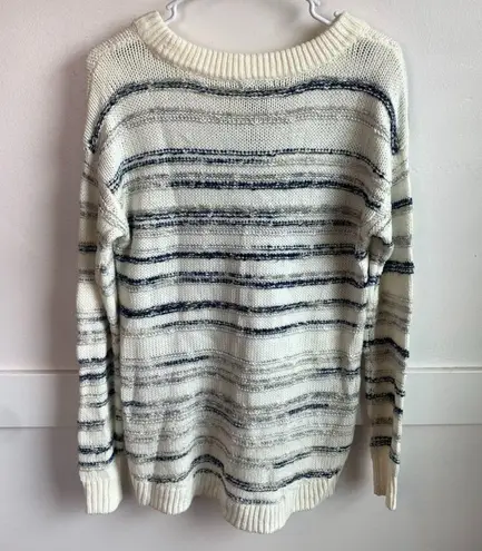 Calvin Klein Jeans  Cream, Blue, & Gray Striped Crew Neck Sweater