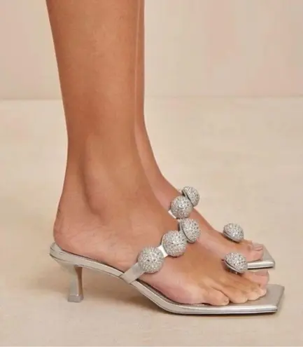 Cult Gaia Sarina Crystal Embellished Silver Kitten Heels Size 38/8