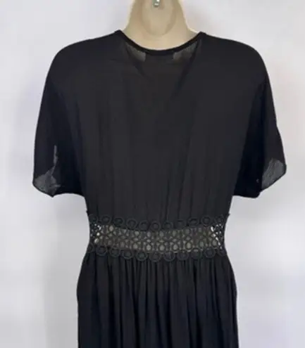 Lavender Field Whimsigoth Witchy Boho Kimono Duster Crochet Trim Tassels Black S