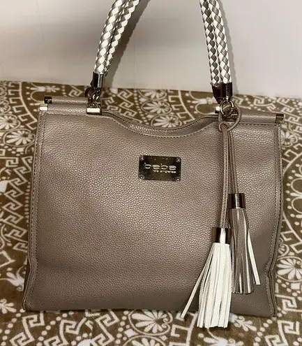 Bebe Pebble Texture Natalie Shopper Taupe with Tassels