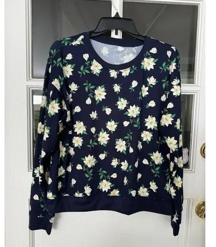 Draper James Magnolia Natalie T-shirt Navy Floral Soft Size L Knit Poly Blend GF
