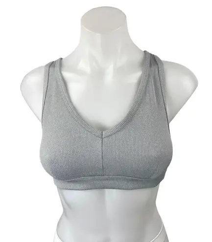 Alo Yoga Gray Rib Knit Sleeveless Cami Camisole Sports Bra Crop Tank Top Size S