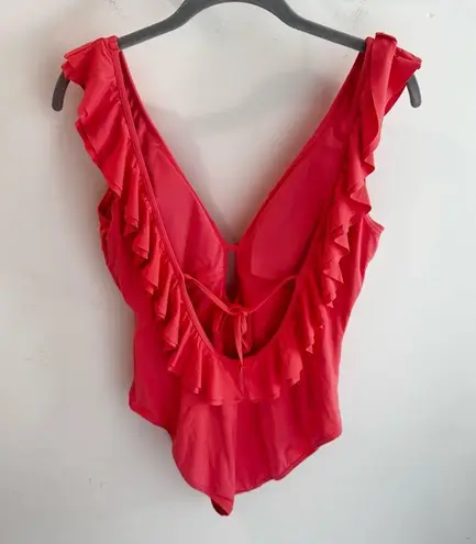 Michael Michael Kors Ruffle Deep V One Piece Swimsuit in Grapefruit Pink Size 12