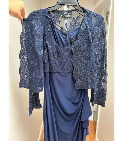 Alex Evenings NEW NWT Maxi Dress with Embroidered Bolero size 10 Navy