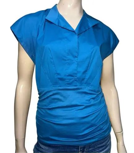 Akris Punto Bergdorf Goodman Women’s Size 10 Blue Cotton Stretch Top Blouse