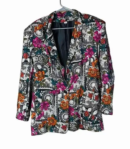 Vintage Floral Print Lightweight Blazer Size Large Pink