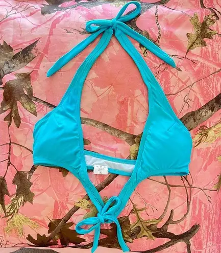 y2k 2000s bright turquoise blue halter wrap bikini top