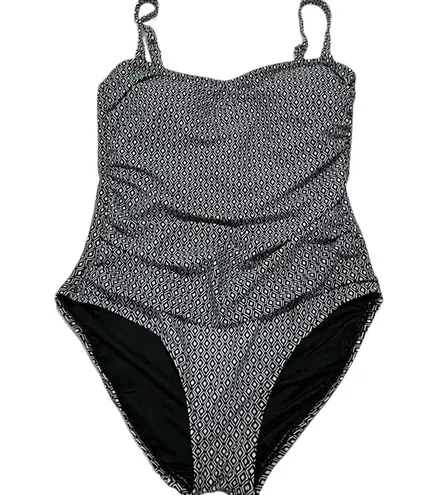 DKNY  Bandeau Maillot One Piece Swimsuit Black & White Geometric Print size large