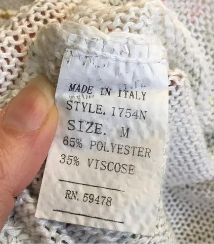 Luisa Ricci Floral, Loose Knit, Cold Shoulder Sweater, White, Pink, Size M Size M