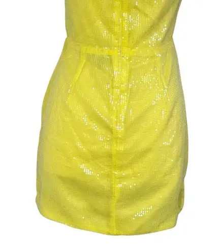 LULUS Brightest Idea Neon Yellow Sequin Bodycon Mini Wrap Dress Party Club Sz S
