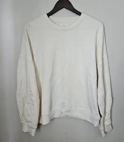 Caes Sweatshirt Ivory Cream White Crewneck Neutral Casual Organic Cotton Pleated Size M