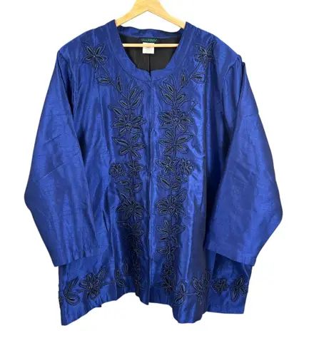 Ulla Popken Blue Embroidered Relaxed Fit Jacket Blouse Top Plus Size 32/34 New