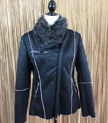 Coffee Shop CoffeShop Faux-Fur-Trim Moto Jacket Size M