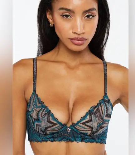 Savage X Fenty NWT Shining Star Embroidered Unlined Demi Bra women’s size 34C Blue