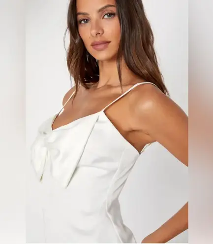 NWT Lulus truly mesmerizing white sleeveless satin bow column midi dress size XS