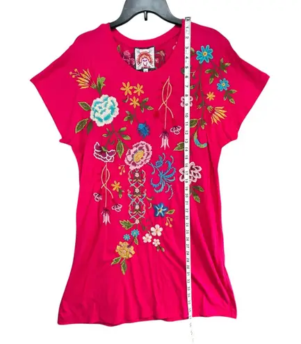 Johnny Was T Shirt Dress Women L Pink Embroider Floral Garden Festival Bohemian