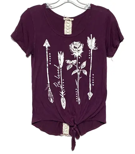 Moonchild Be Loved Tie Front T Shirt Womens S Crochet Flowy Boho Festival Hippie Red