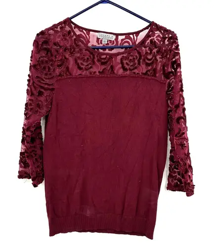Joseph A  Size Medium Blouse Red 3/4 Sleeve Velvet Rose Semi Sheer‎ Workwear - Image 1