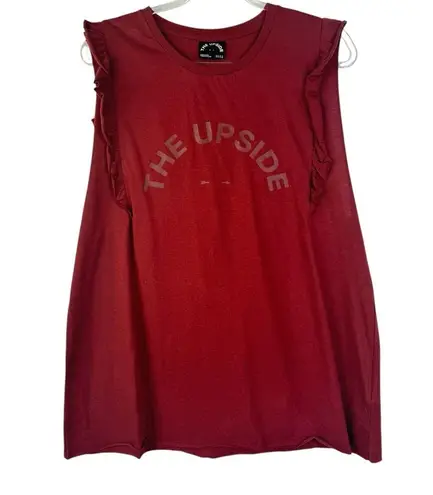 THE UPSIDE Logo Frill Muscle Tee Shirt Tank Maroon Ruffle Arrow Sleeveless 12 Red