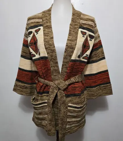 Vintage Fully Fashion 70s M Southwestern Cardigan Sweater Aztec Tribal Kimono Brown Size M