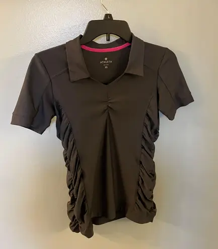 Polo Athleta XS Gray Rouched Shirt