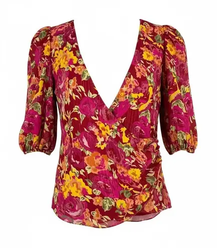LPA Ada Wrap Top In Liza Floral Red Pink Size XL