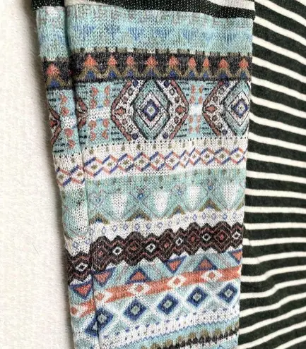 Oddy Striped Long Raglan Sleeve Sweater Top Pullover Geometric Green White Size M