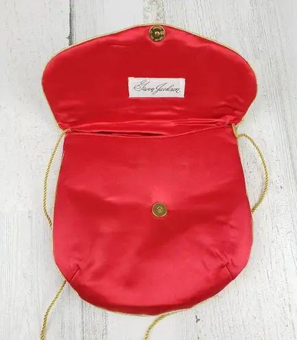 Vintage Gwen Jackson Red Floral Silky Gold