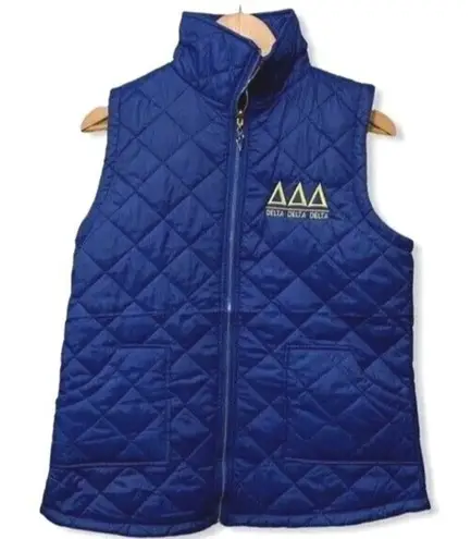 Delta Delta Delta DDD Sorority Fleece Lined Puffer Royal Blue Vest Heart Zip M Size M