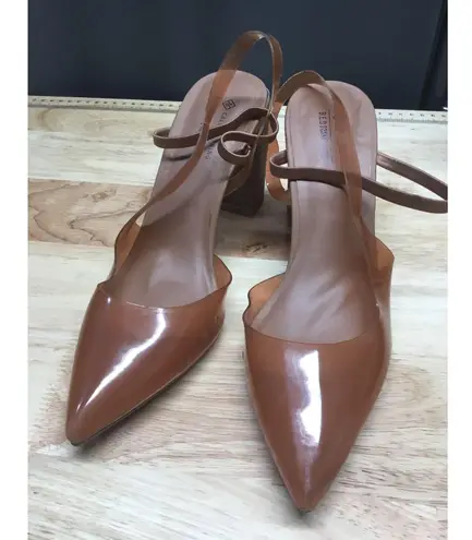 Call it spring Strappy Heels Women 8 Tan Clear Block Heel Pointed Toe Slingback