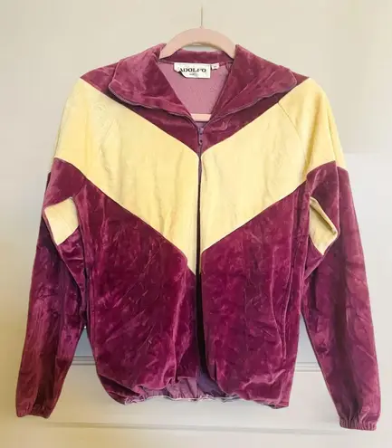 Adolfo Sport Vintage Women’s Size Small Velour Track Jacket • Purple & Cream GUC