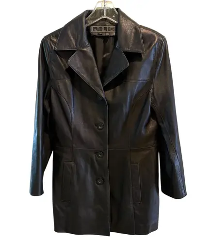 JLC Jacket Blazer Black 100% Leather Collared Button Down M Urban Chic Classic Size M