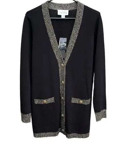 Joseph Ribkoff NWT Black Gold Contrast Trim Knit Long Cardigan Size Medium