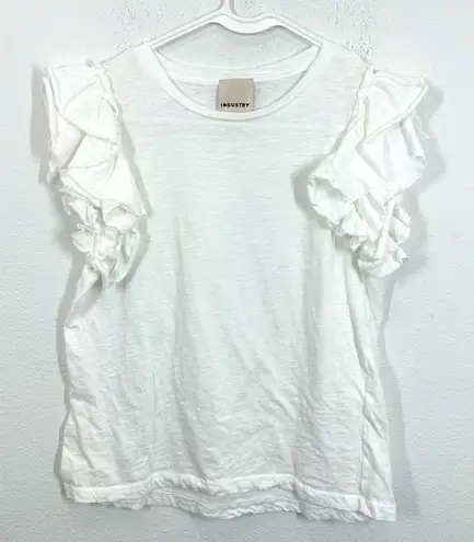 Industry 100% Pima Cotton Ruffle Flutter Sleeve Blouse Crisp White Casual Top Size M